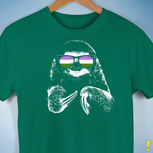 Pride Sloth Genderqueer Flag Sunglasses Premium Unisex T-Shirt - Kelly Green